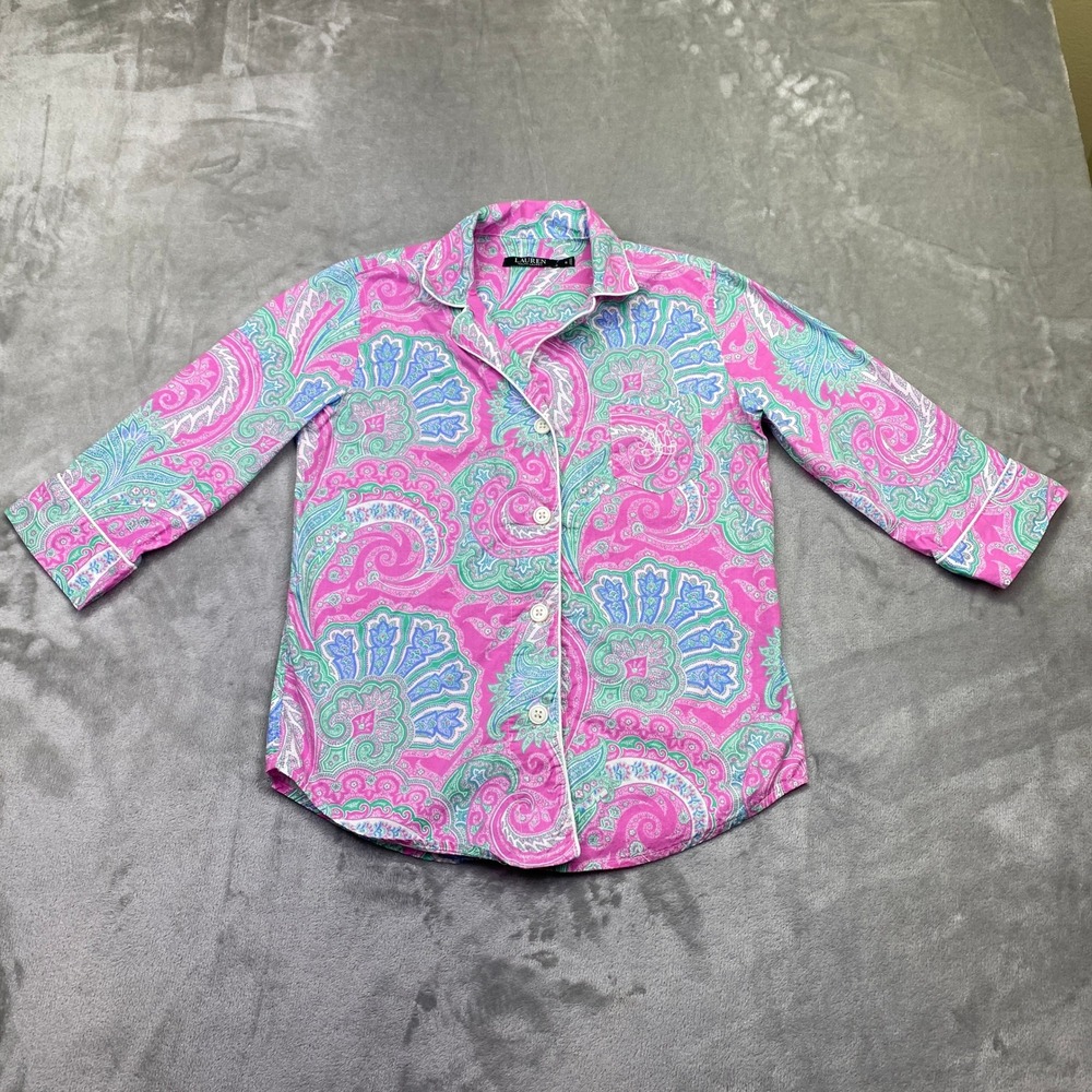 Lauren Ralph Lauren Pink Blue Green Paisley Pajama Top Shirt Size S Boho